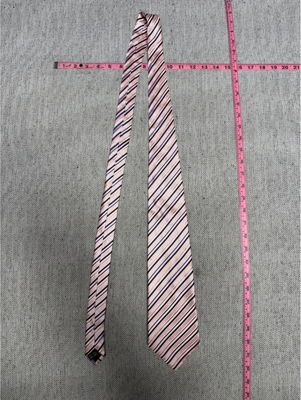Bruno Pittelli Handmade 100% Silk Pink and Navy Striped Tie